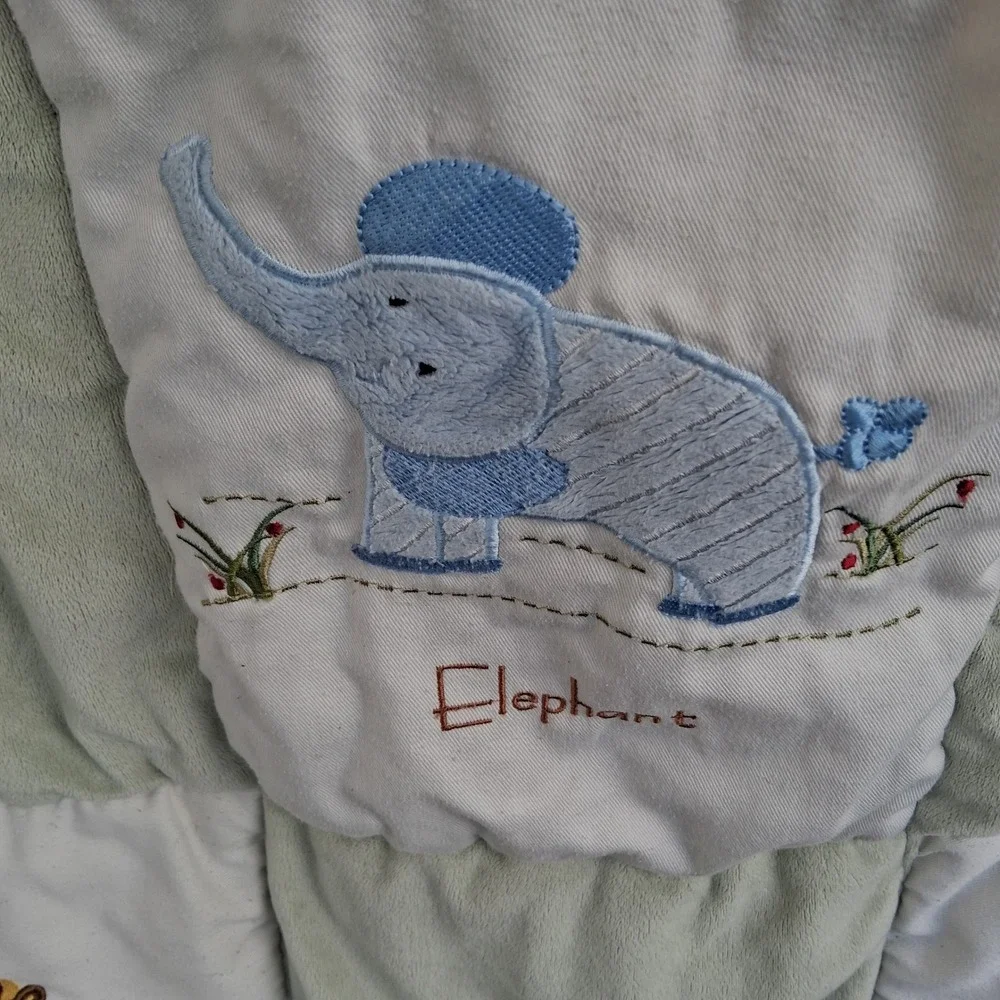 Vtg Y2K Kidsline Zanzibar Safari Animal Embroidered Patchwork Quilt Baby Blanket